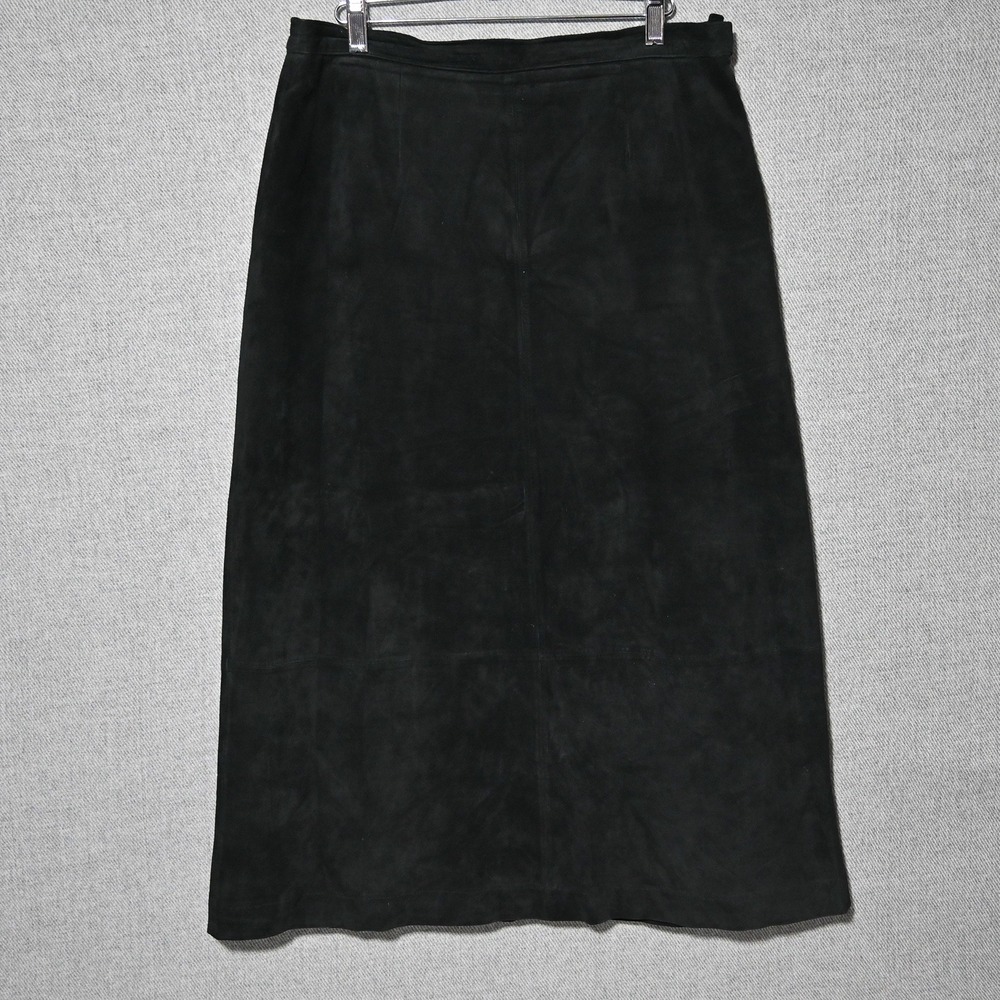 Stan Herman Studio Skirt Womens A-Line Midi Genuine Suede Leather 12 Black